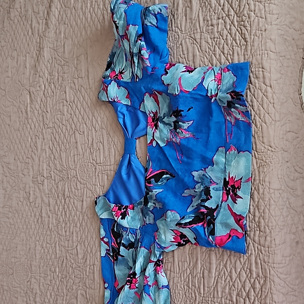 Band of the Free,B.O.G. Colective,NWT, Blue Floral Hawaii Cropped Top, S…
